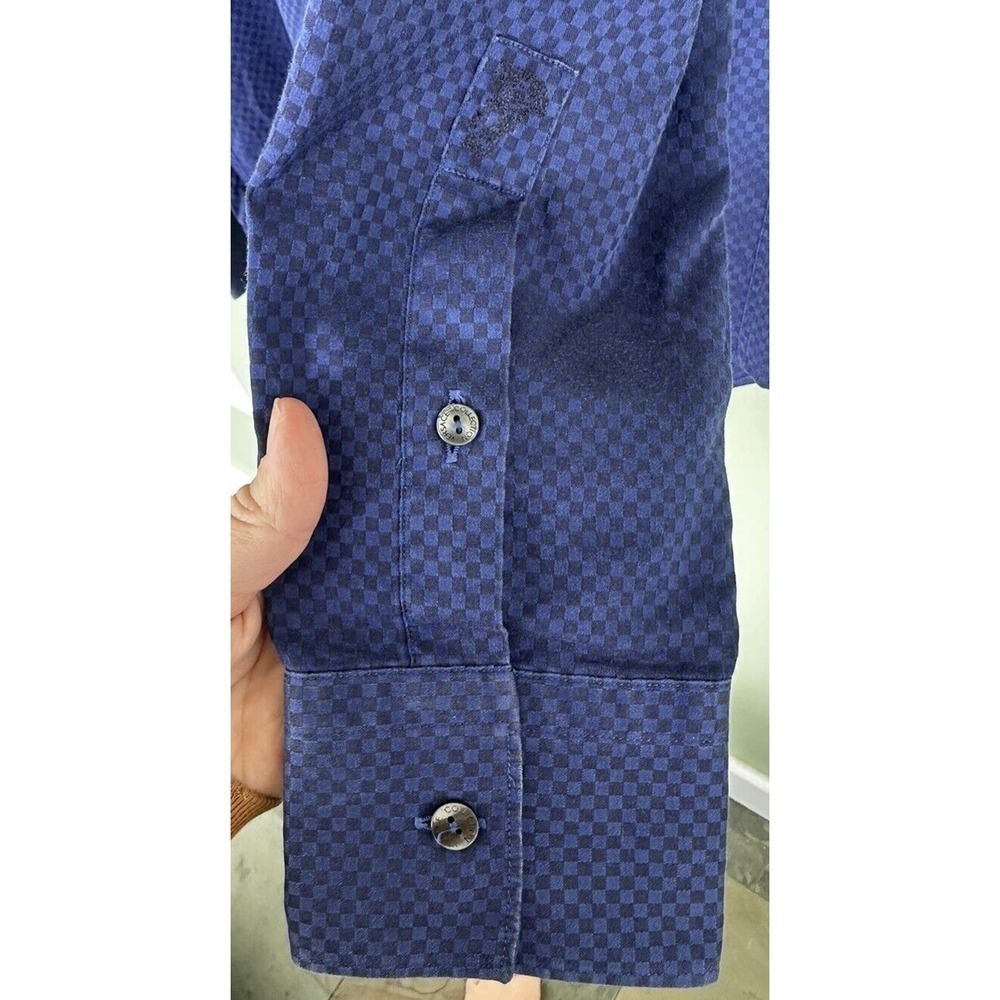 Versace Collection Mens Shirt Button Down Sz 42 16.5 Buffalo Check Blue Black‌‌ - Picture 5 of 11